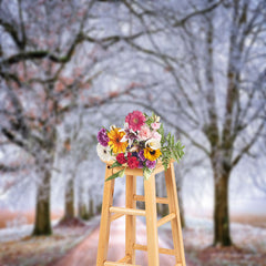 Aperturee - Frozen Tree Road Winter Scenery Photo Backdrop