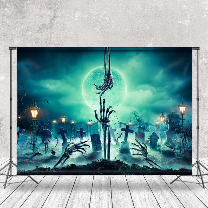 Aperturee - Skeleton Holding Hands Spooky Night Halloween Backdrop