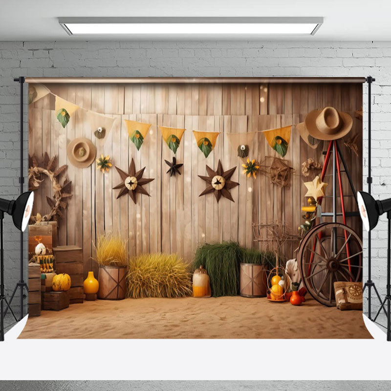 Aperturee - Wooden House Vintage Haystack Fall Backdrop