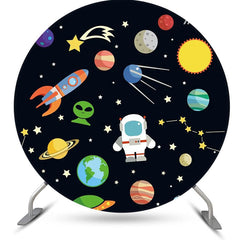 Aperturee - Black Stars Astronaut Galaxy Round Birthday Backdrop