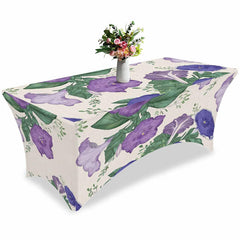 Aperturee - Aperturee Watercolor Morning Glory Floral Stretch Table Cover