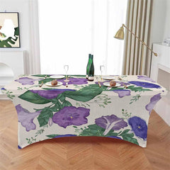 Aperturee - Aperturee Watercolor Morning Glory Floral Stretch Table Cover