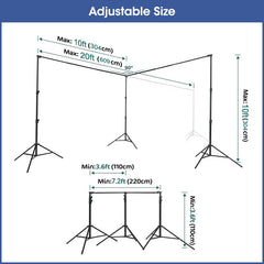 Aperturee 20x10ft Photography Backdrop Stand Kit for Room Set, Adjustable Pipe Frame, Stable for Studio and Event Use