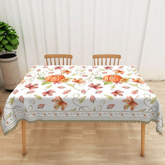 Aperturee Autumn Tablecloth with Red Maple Leaves and Pumpkins, for Fall Harvest and Thanksgiving Dining Table Decor