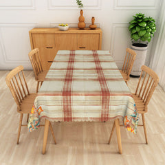 Aperturee Rustic Striped Tablecloth with White, Brown, and Star Pattern, for Farmhouse and Primitive Country Decor