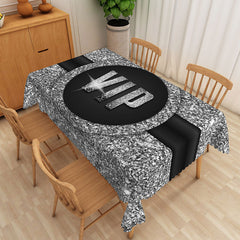 Aperturee Modern Black and Silver Glitter Tablecloth, Elegant Sparkle Decor for New Year's Eve, Wedding or Party