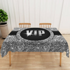 Aperturee Modern Black and Silver Glitter Tablecloth, Elegant Sparkle Decor for New Year's Eve, Wedding or Party
