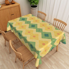Aperturee Modern Geometric Tablecloth in Yellow and Green, for Contemporary Kitchen and Mid-Century Style Decor