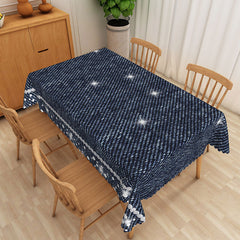 Aperturee Patriotic Denim Stripe Tablecloth with White Stars, for 4th of July, Memorial Day, and BBQ Party Decor