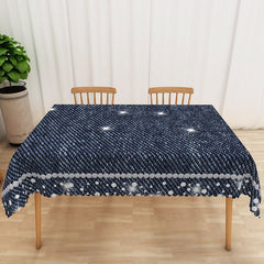 Aperturee Patriotic Denim Stripe Tablecloth with White Stars, for 4th of July, Memorial Day, and BBQ Party Decor