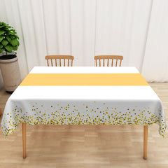 Aperturee Cheerful Polka Dot Tablecloth with Yellow and Gold Dots on White, for Birthday Party or Summer Decor
