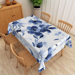 Aperturee Modern Floral Tablecloth with White and Violet Flowers, for Spring Wedding or Elegant Dining Room Decor