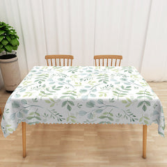 Aperturee Light Green and White Willow Leaf Tablecloth, for Spring Botanical and Serene Nature Themed Dining