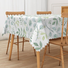 Aperturee Light Green and White Willow Leaf Tablecloth, for Spring Botanical and Serene Nature Themed Dining
