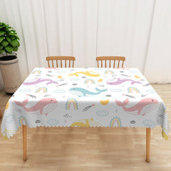 Aperturee Kids Whale Pattern Tablecloth, Colorful Ocean Animal Theme for Under the Sea Birthday Party Decor