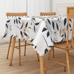 Aperturee Modern Floral Tablecloth with Black and White Botanical Print, for Minimalist and Elegant Dining Decor