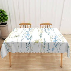 Aperturee Spring Floral Tablecloth with Blue, Green, and White Flowers, for Garden Party and Easter Dining Decor