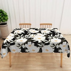 Aperturee Elegant Black and White Floral Tablecloth, for Modern, Minimalist, or Formal Dining Table Decor