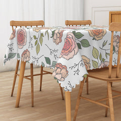 Aperturee Vibrant Floral Tablecloth with Colorful Flowers and Green Leaves, for Summer Party and Outdoor Dining