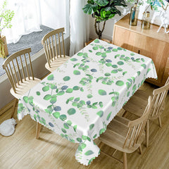 Aperturee Fresh Green Boho Leaf Tablecloth for Spring, Botanical Design for Modern Kitchen and Dining Decor