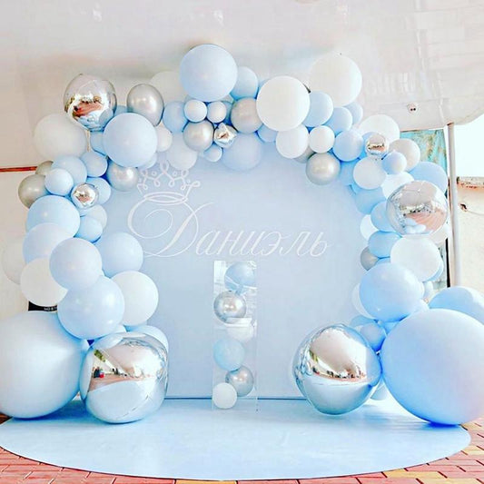 Aperturee Sky Blue 139 Pack Balloon Arch Kit | Party Decorations - White | Silver