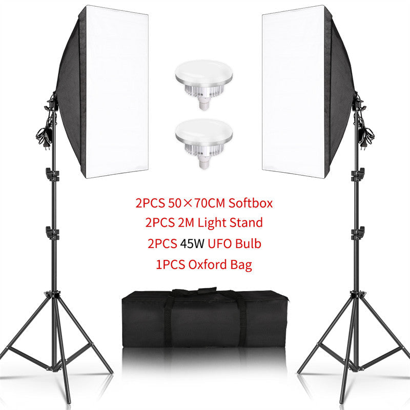 Aperturee - 2 Pcs Black Photography Softbox Lights Foldable Stand