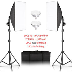 Aperturee - 2 Pcs Black Photography Softbox Lights Foldable Stand