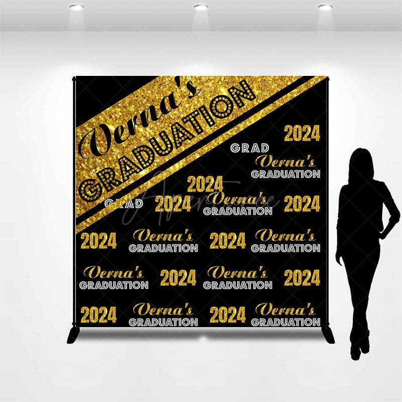 Aperturee - 2024 Golden Black Repeat Custom Graduation Backdrop