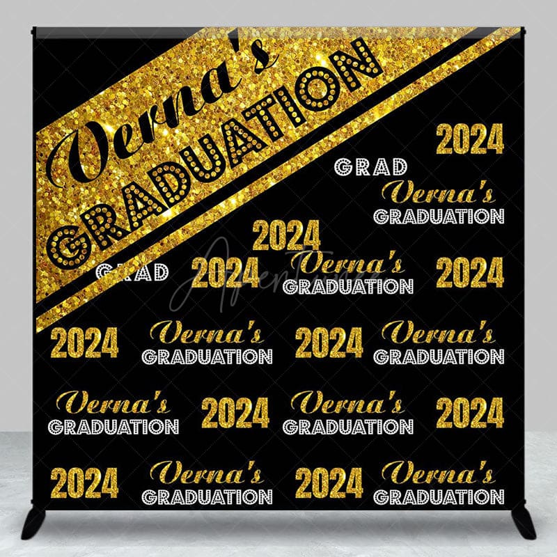 Aperturee - 2024 Golden Black Repeat Custom Graduation Backdrop