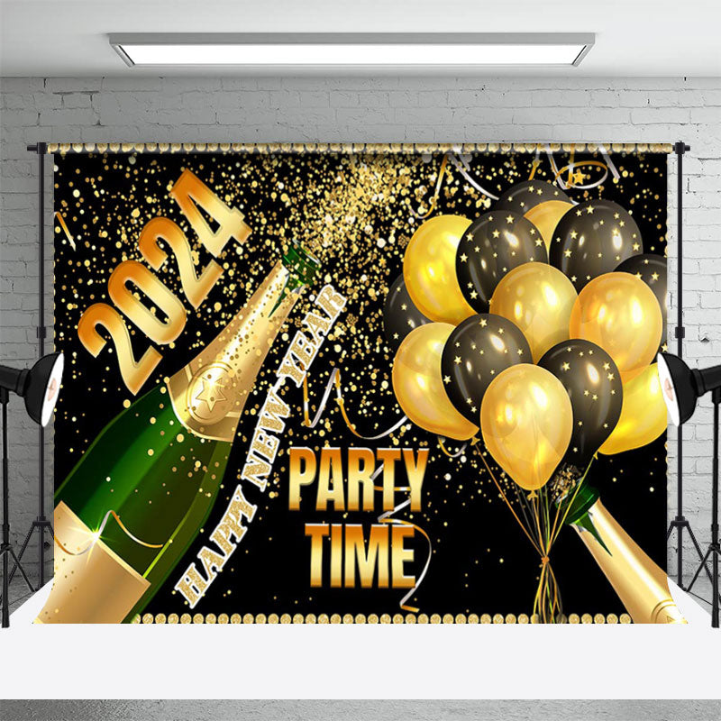 Aperturee - 2024 Party Time Champagne Balloons New Year Backdrop