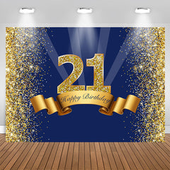 Aperturee - 21st Happy Birthday Navy Blue Glitter Party Backdrop