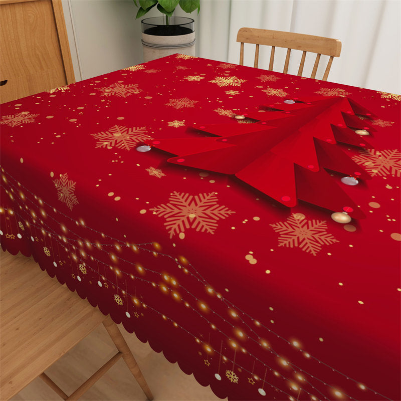 Aperturee - 3D Red Christmas Tree Snowflake Tablecloth For Dining