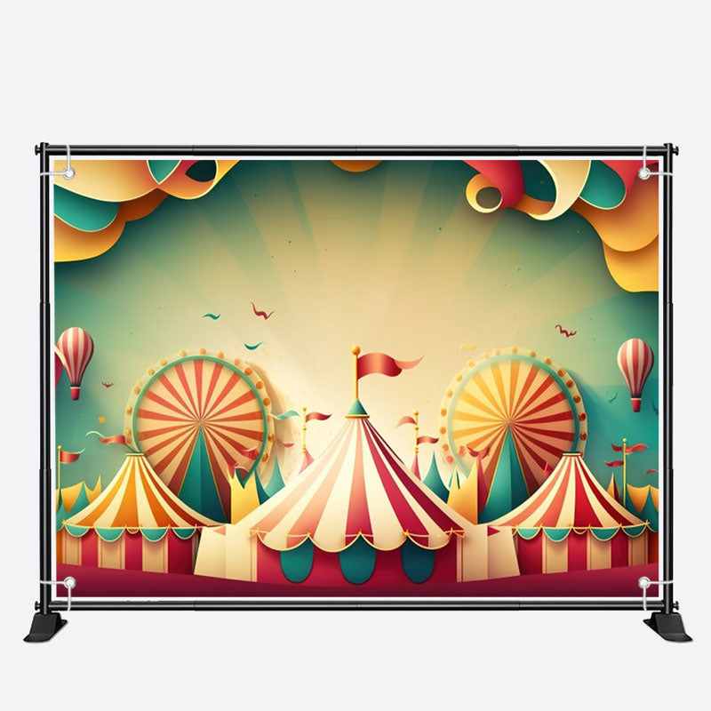 Aperturee - 3D Style Red White Circus Tent Birthday Backdrop