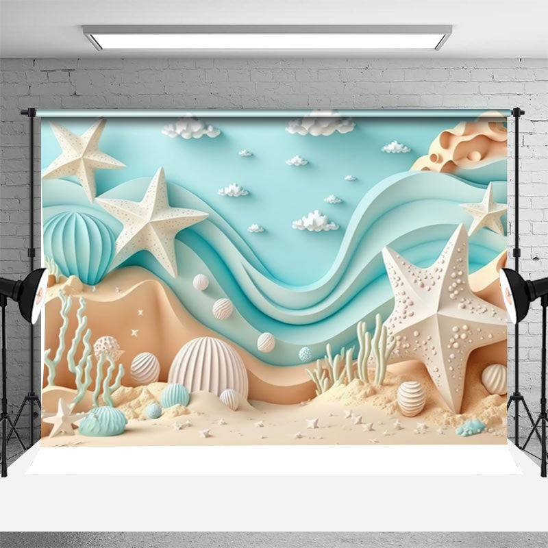 Aperturee - 3D Wavy Cloud Undersea Shell Corals Summer Backdrop