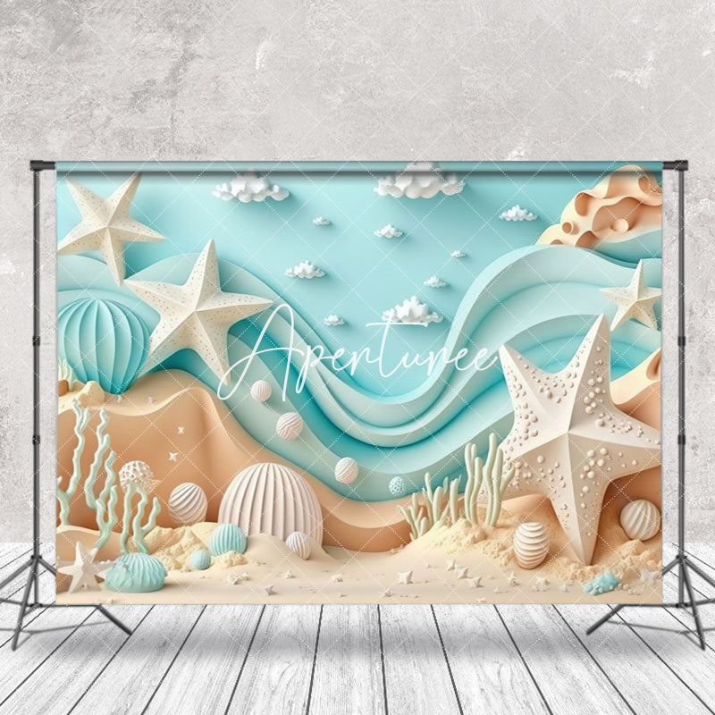 Aperturee - 3D Wavy Cloud Undersea Shell Corals Summer Backdrop