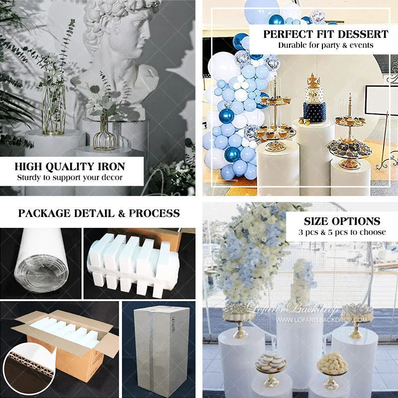 Lofaris White Metal Cylinder Decor Cake Table Rack Plinths Pillars Pedestal Stand