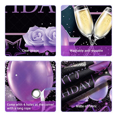 Aperturee - (7 Day Delivery) Aperturee Black Purple Balloons Happy Birthday Backdrop