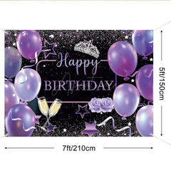 Aperturee - (7 Day Delivery) Aperturee Black Purple Balloons Happy Birthday Backdrop