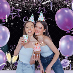 Aperturee - (7 Day Delivery) Aperturee Black Purple Balloons Sweet 16 Birthday Backdrop