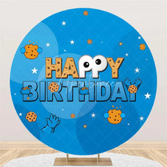 Aperturee - (7 Day Delivery) Aperturee Blue Cookie Happy Birthday Round Backdrop for Boy