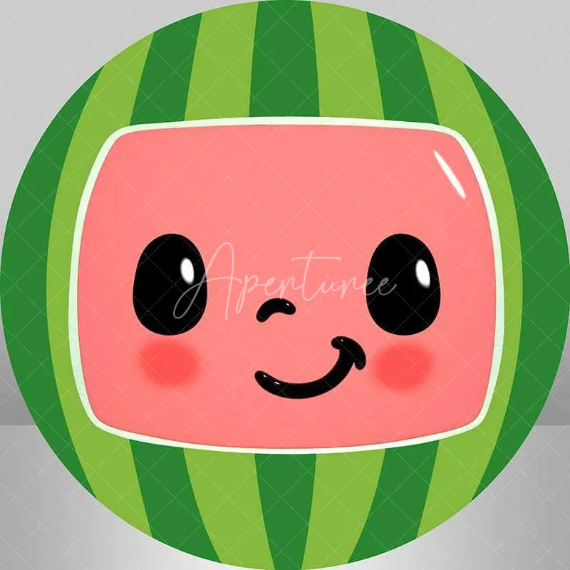 Aperturee - (7 Day Delivery) Aperturee Cute Watermelon Circle Baby Shower Round Backdrop