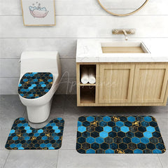 Aperturee - (7 Day Delivery) Aperturee Elegant Blue Gold Hexagon Shower Curtain Kit