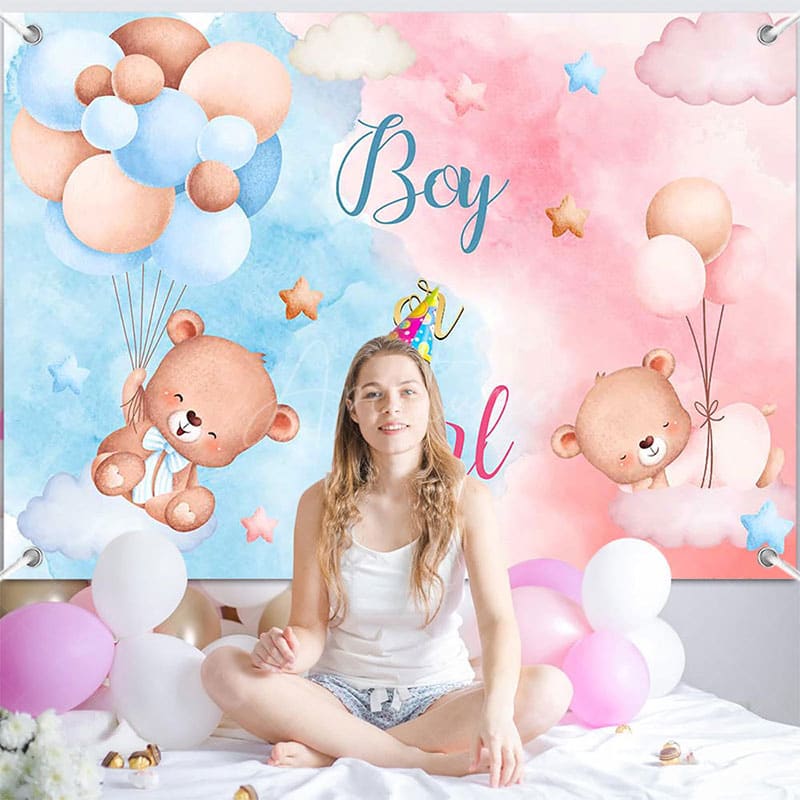 Aperturee - (7 Day Delivery) Aperturee Pink Blue Boy or Girl Gender Reveal Backdrop