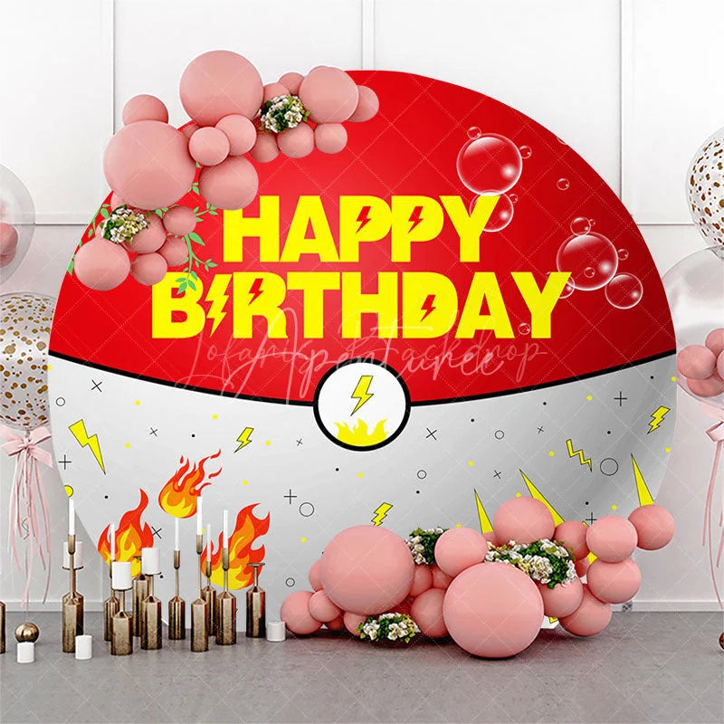 Aperturee - (7 Day Delivery) Aperturee Red White Genius Ball Round Happy Birthday Backdrop