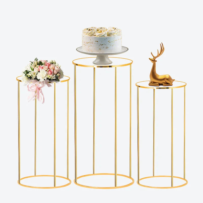 Aperturee - (7 Day Delivery) Aperturee 3-Piece Set Gold Metal Cake Display Cylinder Stand