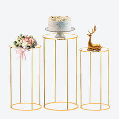 Aperturee - (7 Day Delivery) Aperturee 3-Piece Set Gold Metal Cake Display Cylinder Stand
