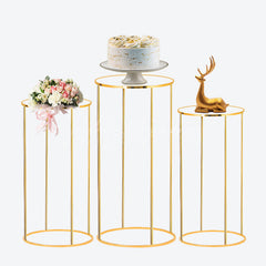 Aperturee 3pcs Cake Display Cylinder Stand Gold Metal Pedestals Plinths