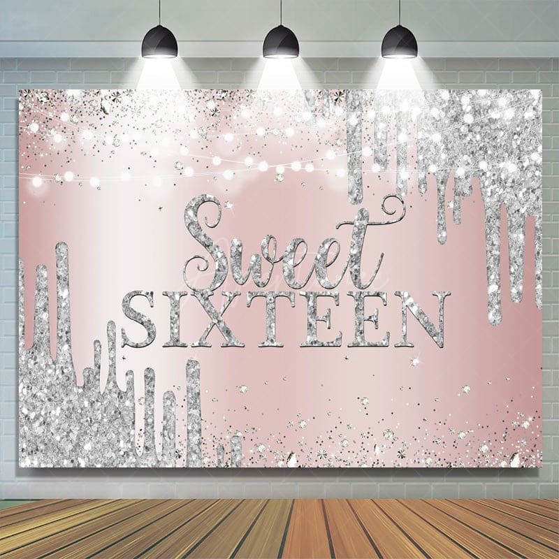 Aperturee - (7 Day Delivery) Aperturee Sweet Sixteen Rose Gold Silver Birthday Backdrop
