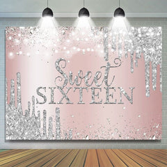 Aperturee - (7 Day Delivery) Aperturee Sweet Sixteen Rose Gold Silver Birthday Backdrop