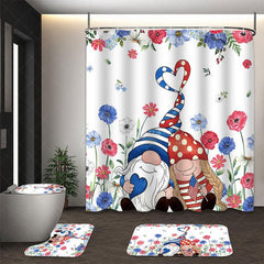 Aperturee - (7 Day Delivery) Aperturee Usa Flag Floral Gnome Shower Curtain Kit